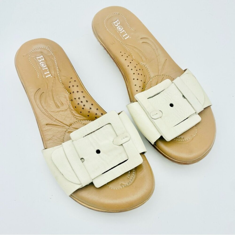 Born Handcrafted Footwear Leather Beige Ivory  Sandals, Sz 6
